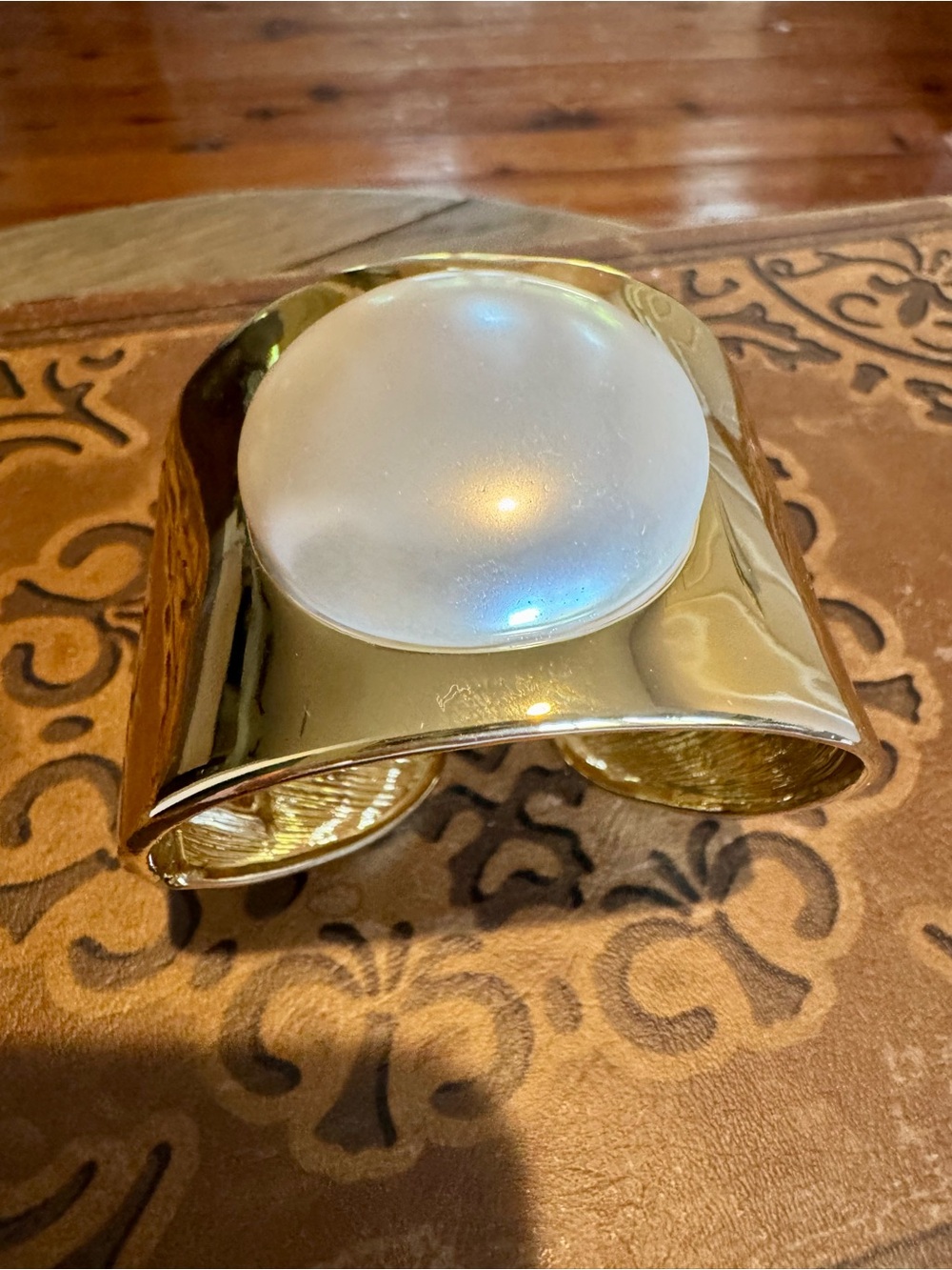 Kenneth Jay Lane Gold Cuff Bracelet with Pearl